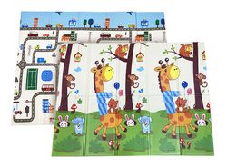 Дитячий складний килимок двосторонній Місто11/Тваринки30 200х150х1см +сумка